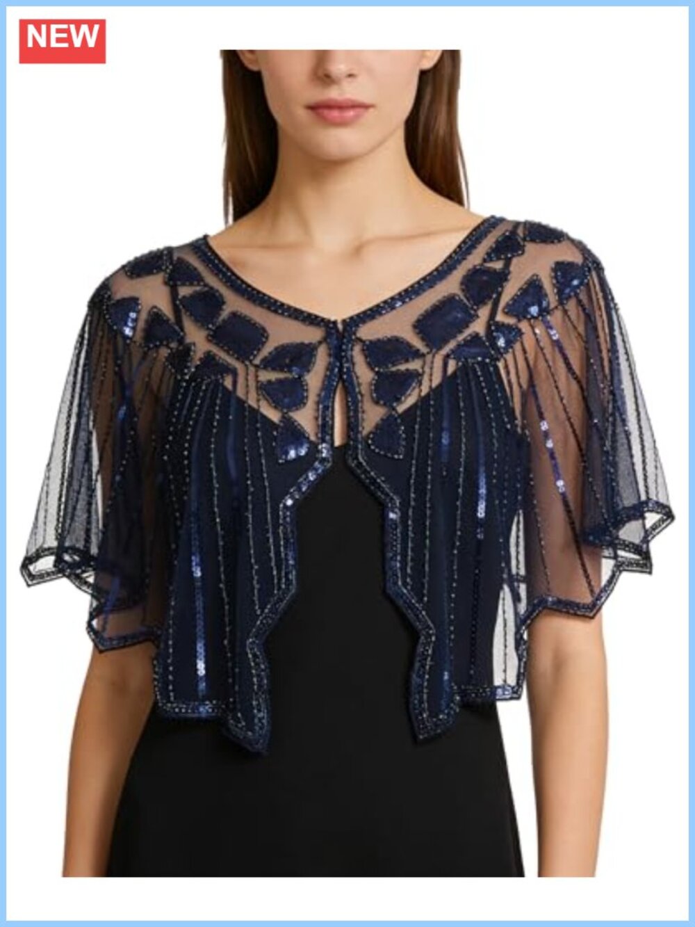 Sheer Mesh Sequin Capelet for Women Evening Dress Cover Up Bridal Cape